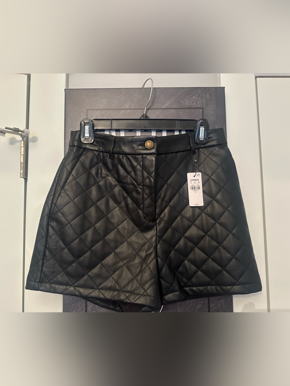 Express Quilted Faux Leather High-Waist Shorts - Black
